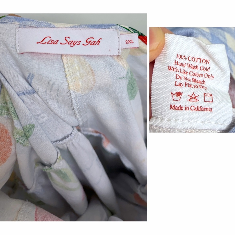 Lisa Says Gah Maeve Picnic Alfresco Midi Skirt Food Vegetable Blue Gingham 2XL - Picture 3 of 15